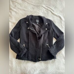 Black Bomber Jacket with Textured Fabric
